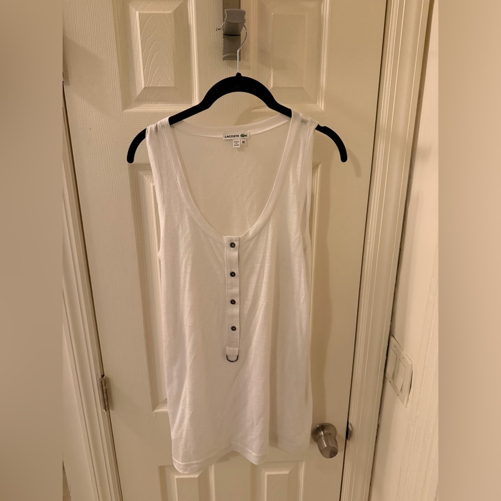 Lacoste Women's White Buttoned Tank Top